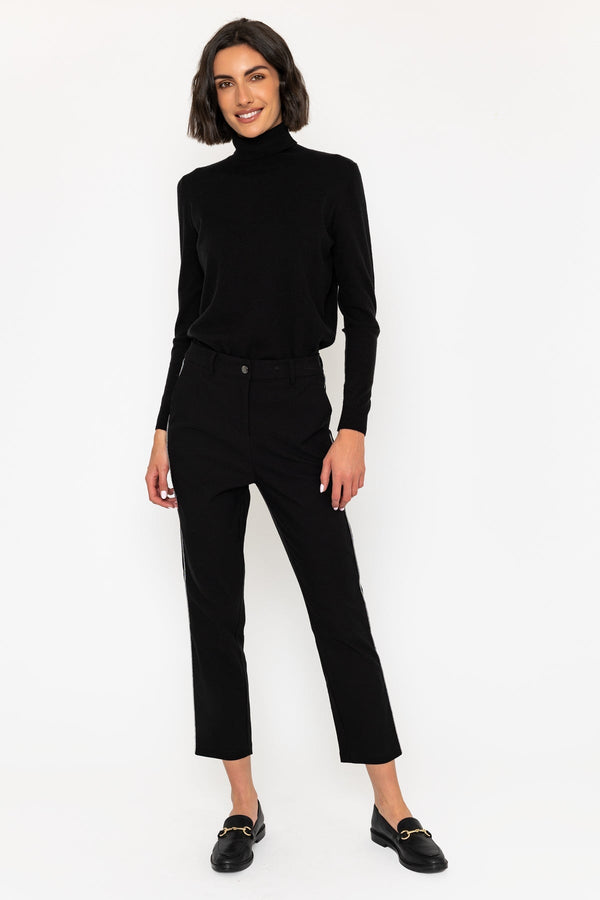 Carraig Donn Black Twill Bengaline Pants with Side Stripe