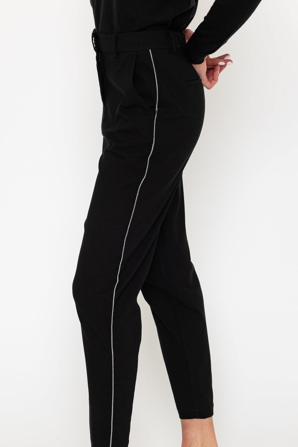 Carraig Donn Black Twill Bengaline Pants with Side Stripe
