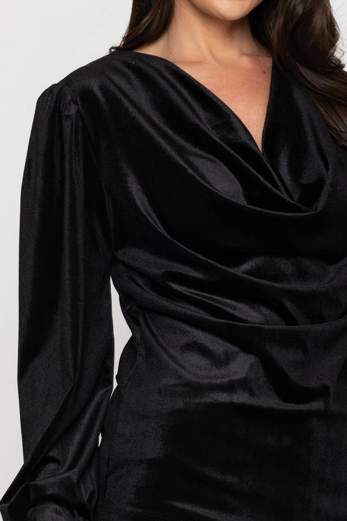 Carraig Donn Black Velvet Cowl Neck Top