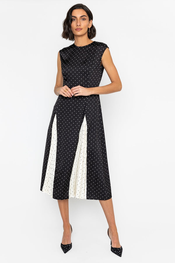 Carraig Donn Black & White Contrast Polka Dot Midi Dress