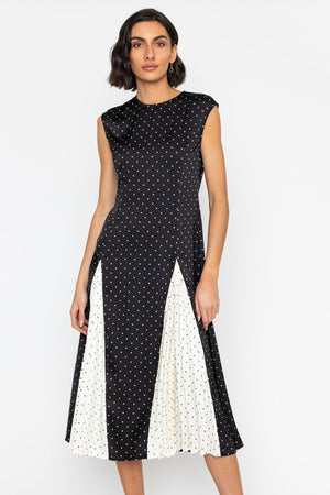 Carraig Donn Black & White Contrast Polka Dot Midi Dress