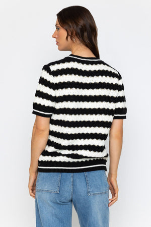 Carraig Donn Black & White Metallic Stripe Knit Top