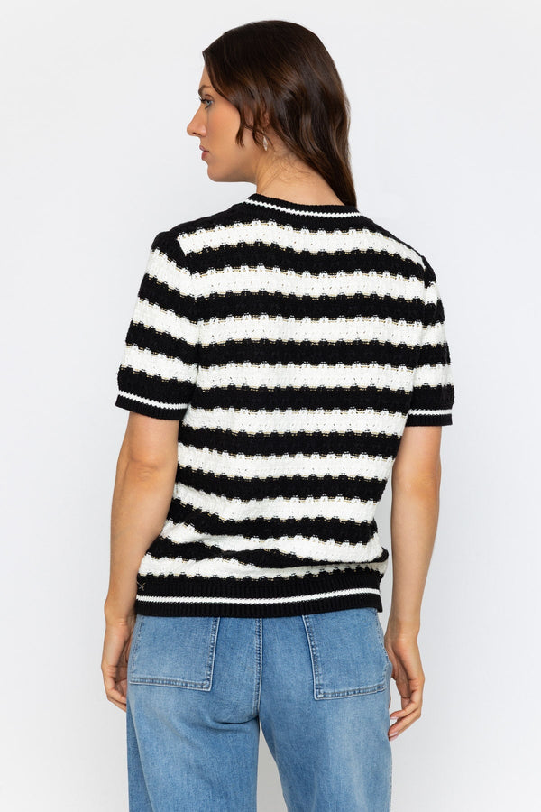 Carraig Donn Black & White Metallic Stripe Knit Top