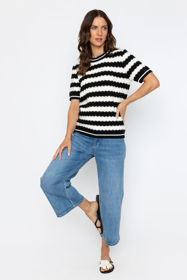 Carraig Donn Black & White Metallic Stripe Knit Top