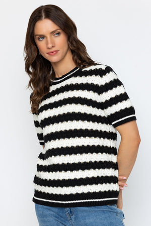 Carraig Donn Black & White Metallic Stripe Knit Top
