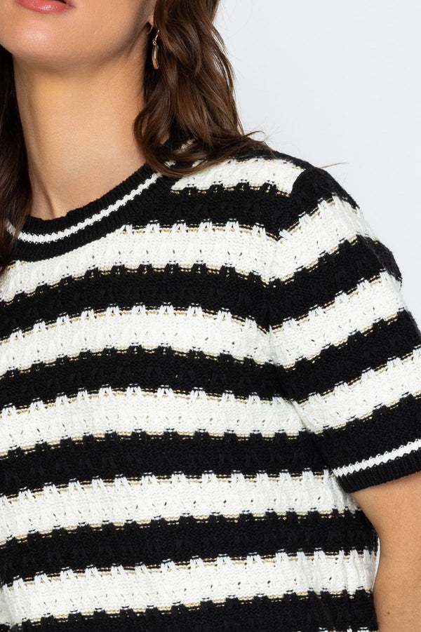 Carraig Donn Black & White Metallic Stripe Knit Top