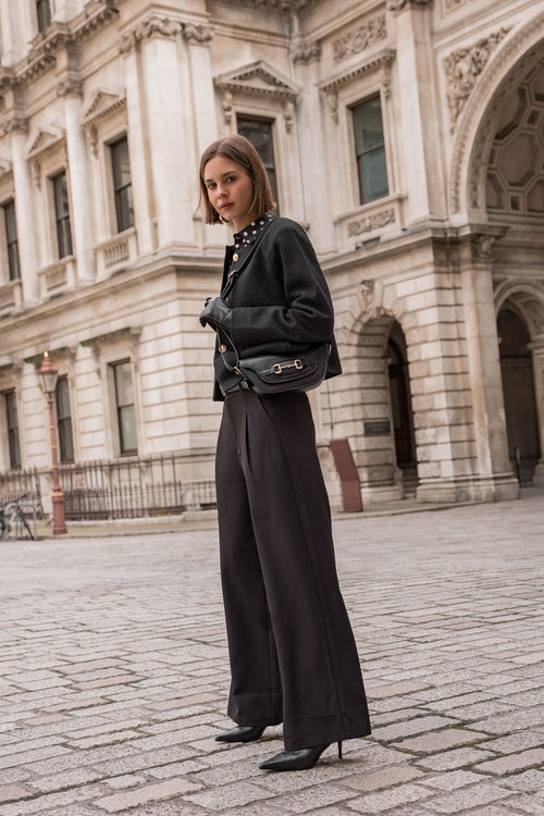 Black Wide Leg Tailored Trousers