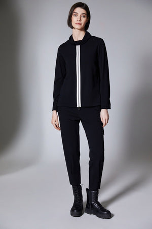 Carraig Donn Black Zip Front Cowl Neck Top