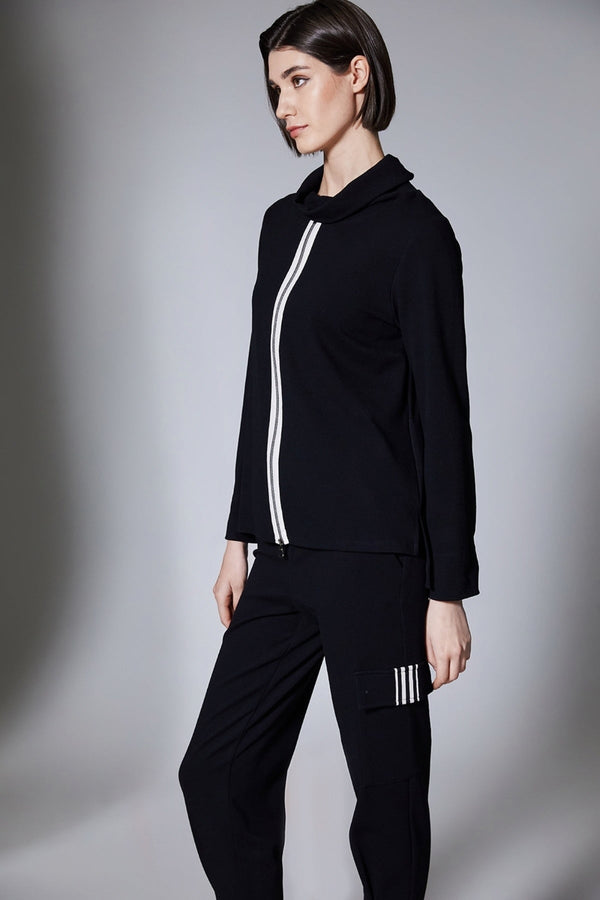 Carraig Donn Black Zip Front Cowl Neck Top