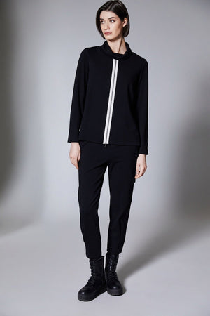 Carraig Donn Black Zip Front Cowl Neck Top