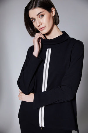 Carraig Donn Black Zip Front Cowl Neck Top