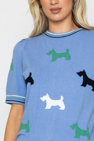 Carraig Donn Blue All Over Dog Print Knit Top