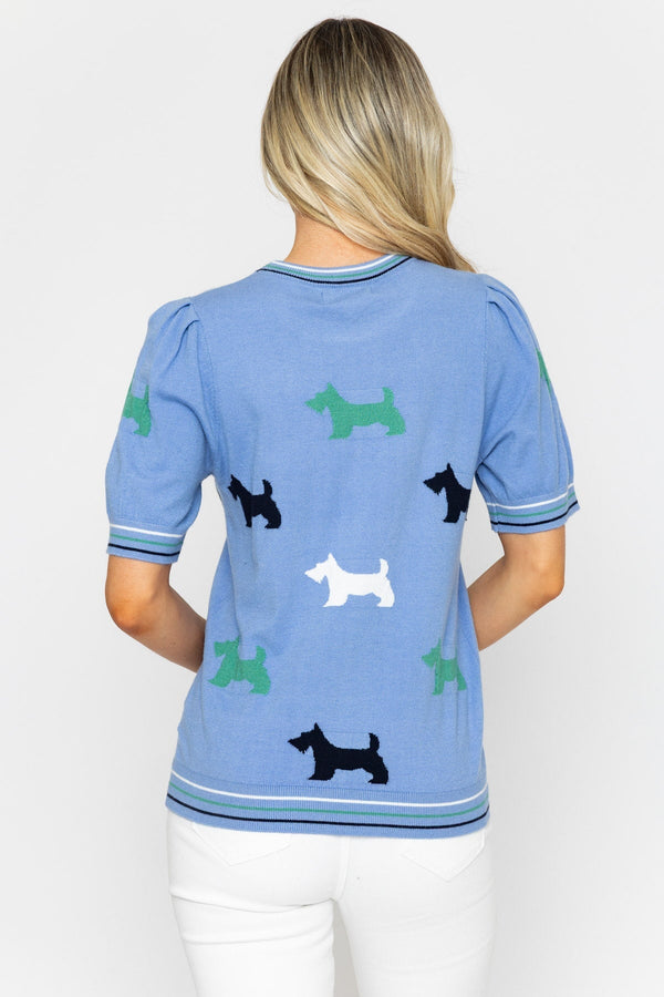 Carraig Donn Blue All Over Dog Print Knit Top