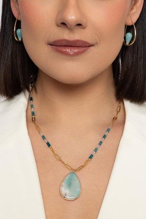Blue Amazon Gemstone Mid Length Necklace