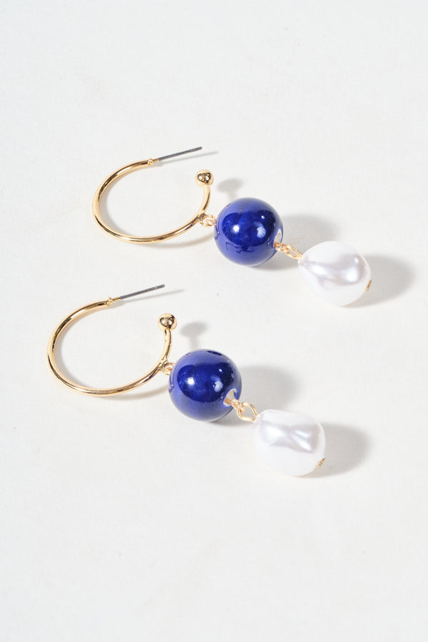 Carraig Donn Blue And Pearl Hoop Earring