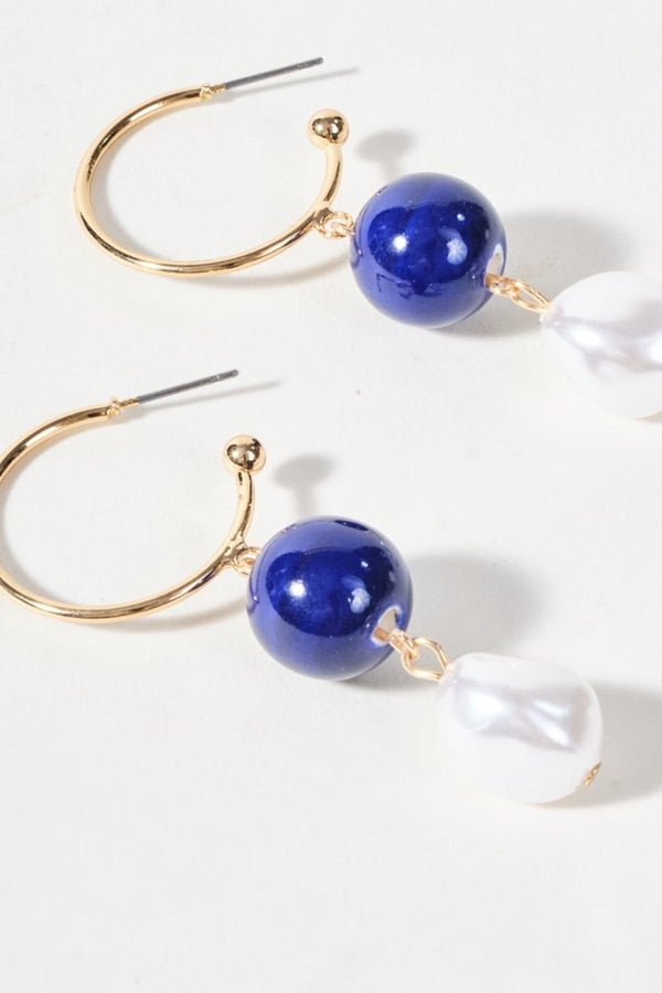 Carraig Donn Blue And Pearl Hoop Earring