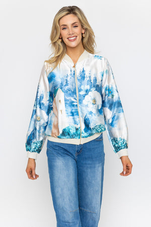 Carraig Donn Blue and White Printed Bomber Jacket