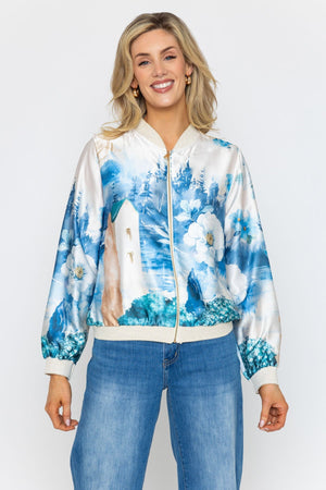 Carraig Donn Blue and White Printed Bomber Jacket