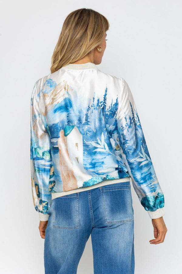 Carraig Donn Blue and White Printed Bomber Jacket