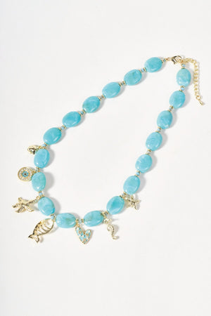 Carraig Donn Blue Beaded Sealife Charm Necklace