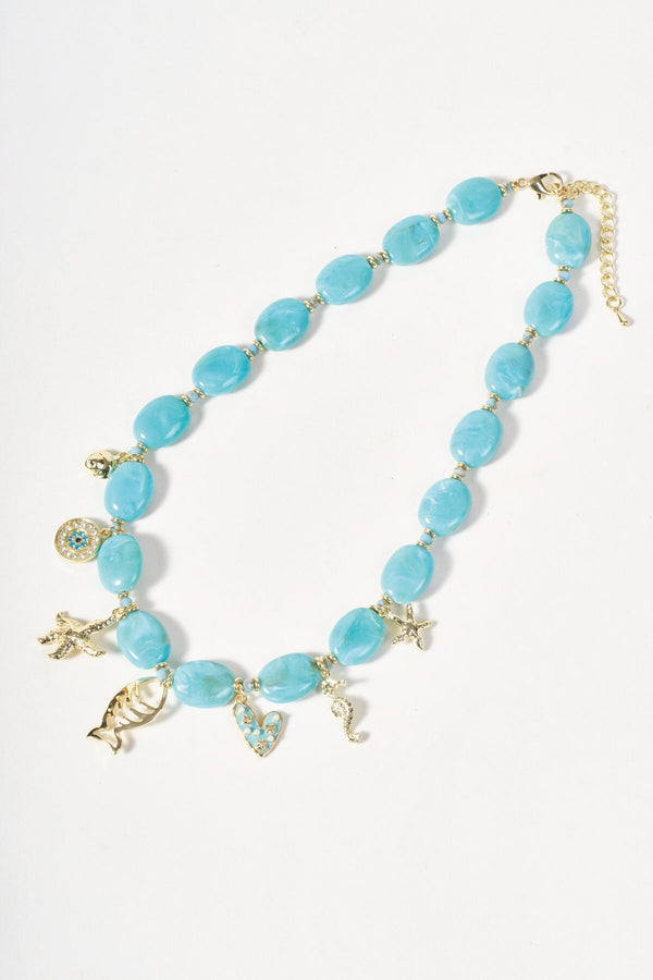 Carraig Donn Blue Beaded Sealife Charm Necklace