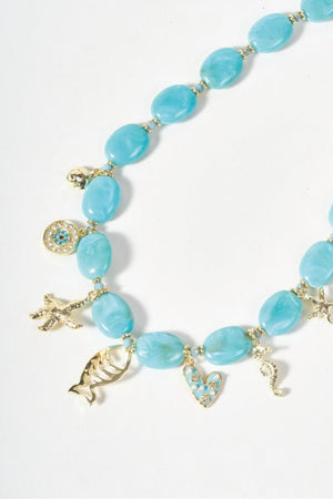 Carraig Donn Blue Beaded Sealife Charm Necklace