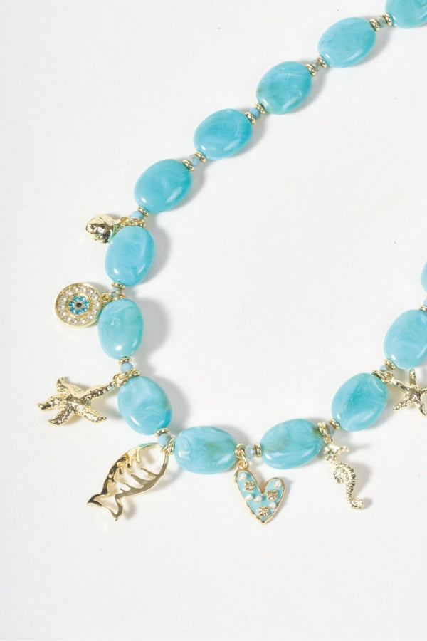 Carraig Donn Blue Beaded Sealife Charm Necklace