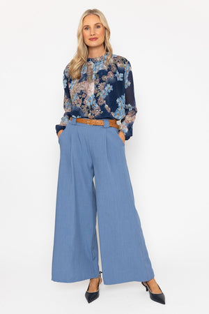 Carraig Donn Blue Belted Wide Leg Trousers