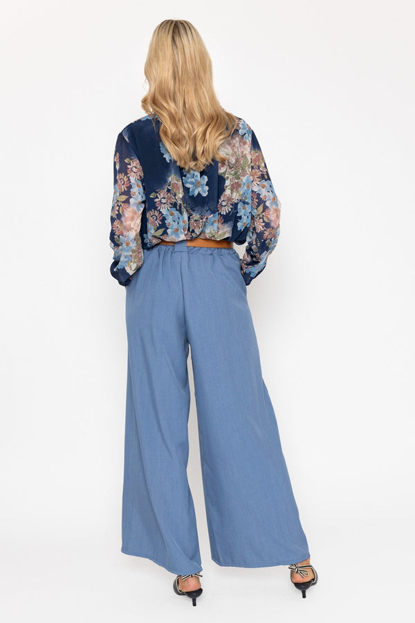 Carraig Donn Blue Belted Wide Leg Trousers