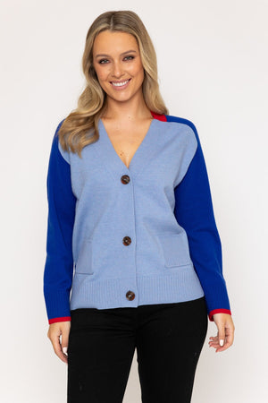 Carraig Donn Blue Buttoned Colourblock Cardigan