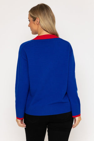 Carraig Donn Blue Buttoned Colourblock Cardigan