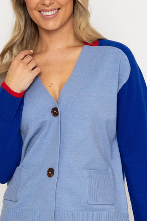 Carraig Donn Blue Buttoned Colourblock Cardigan