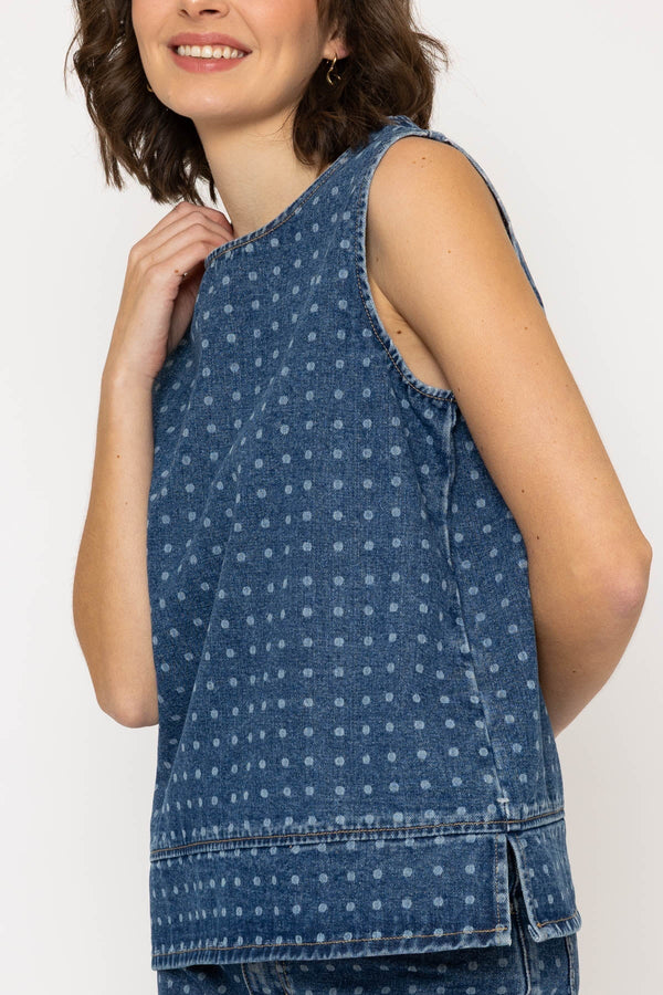 Carraig Donn Blue Denim Polka Dot Top