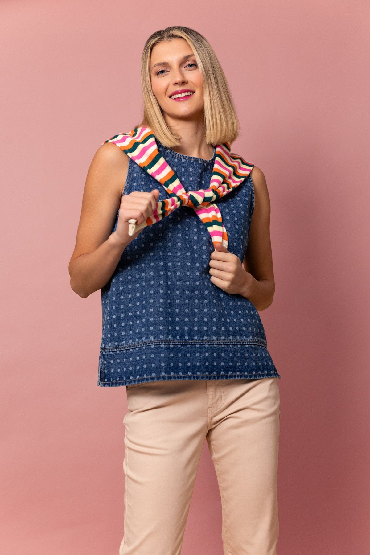 Blue Denim Polka Dot Top