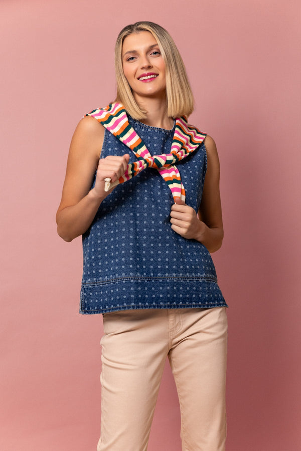 Carraig Donn Blue Denim Polka Dot Top