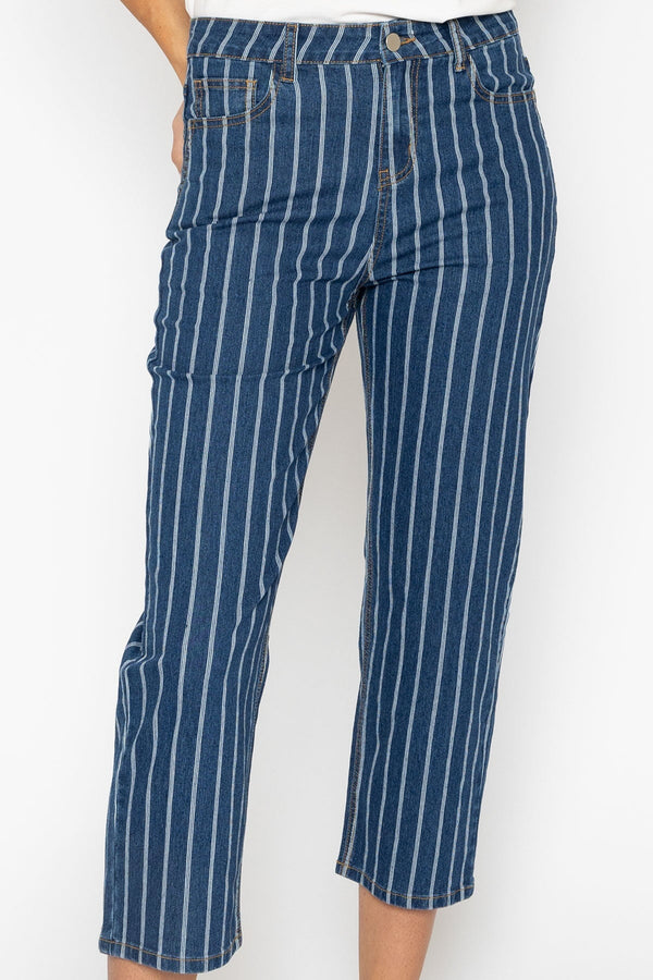Carraig Donn Blue Denim Striped Cropped Leg Jeans