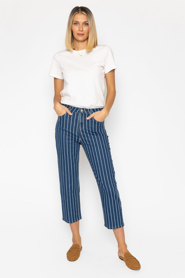 Carraig Donn Blue Denim Striped Cropped Leg Jeans