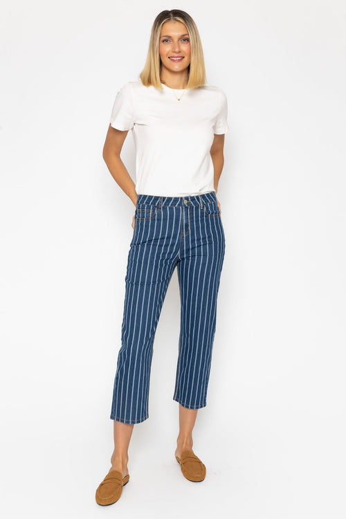 Carraig Donn Blue Denim Striped Cropped Leg Jeans