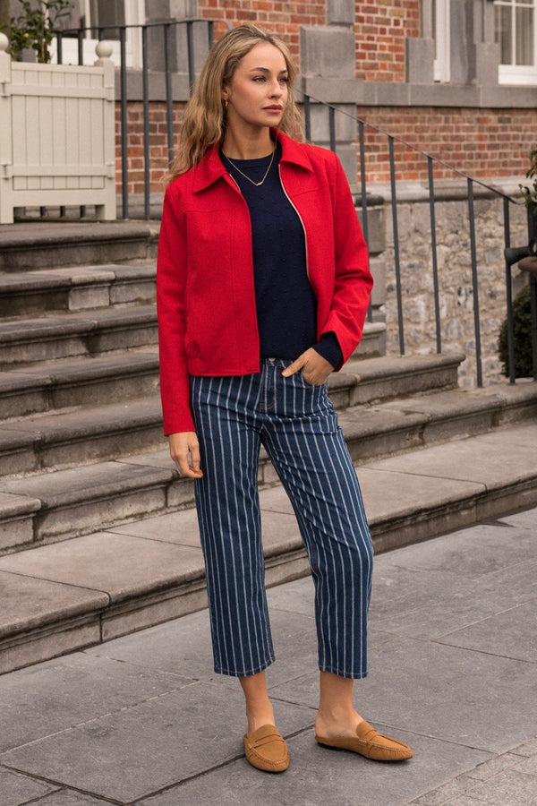 Carraig Donn Blue Denim Striped Cropped Leg Jeans