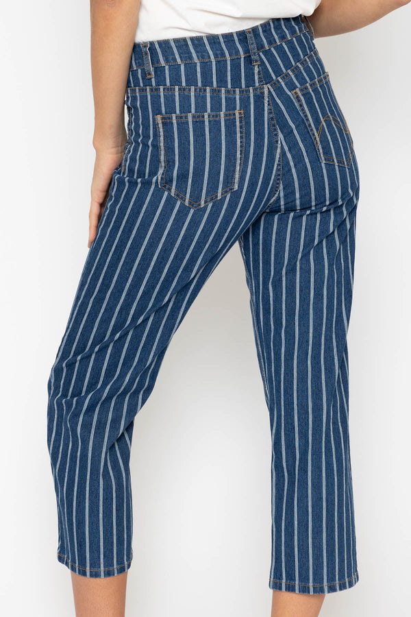 Carraig Donn Blue Denim Striped Cropped Leg Jeans