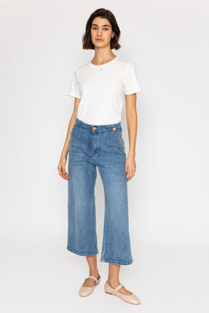 Carraig Donn Blue Denim Wide Leg Cropped Jeans