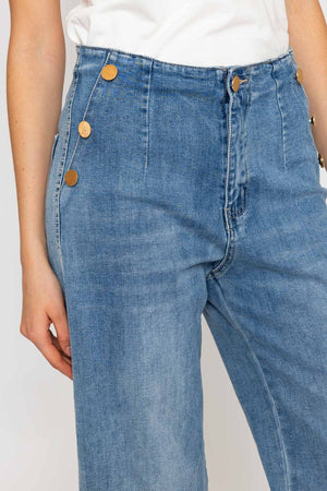 Carraig Donn Blue Denim Wide Leg Cropped Jeans