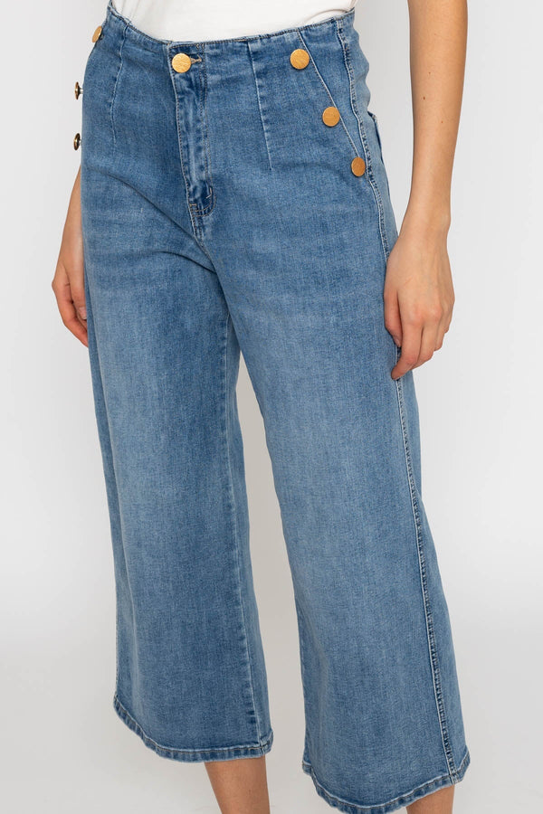Carraig Donn Blue Denim Wide Leg Cropped Jeans