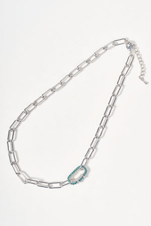 Carraig Donn Blue Diamante Silver Loop Chain Necklace