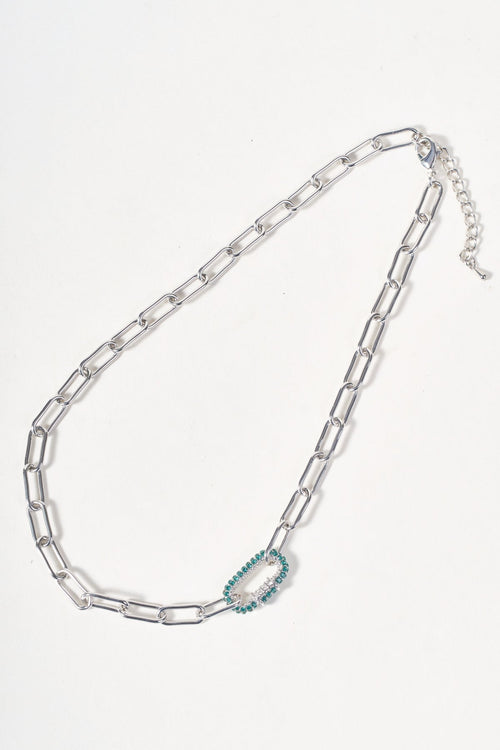 Carraig Donn Blue Diamante Silver Loop Chain Necklace