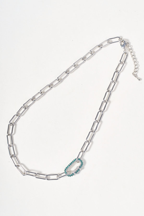Carraig Donn Blue Diamante Silver Loop Chain Necklace
