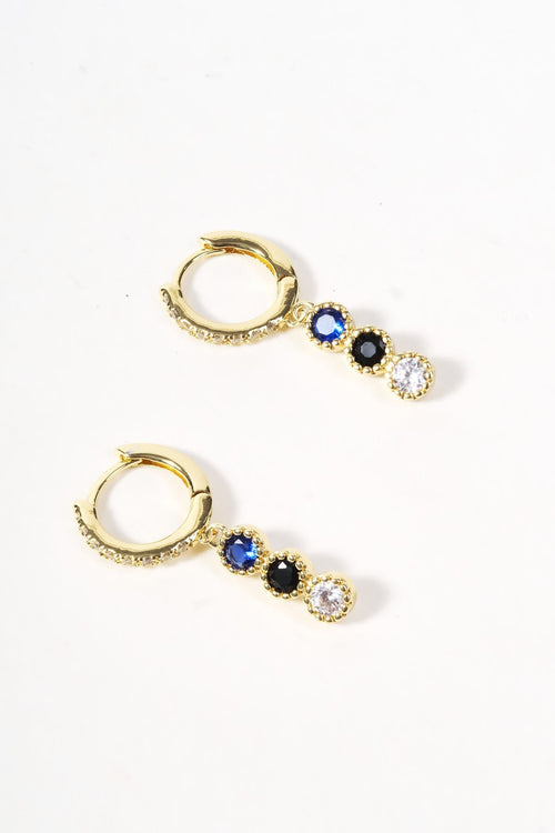 Blue Drop Stone Gold Earrings