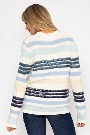 Carraig Donn Blue & Ecru Stripe Sweater