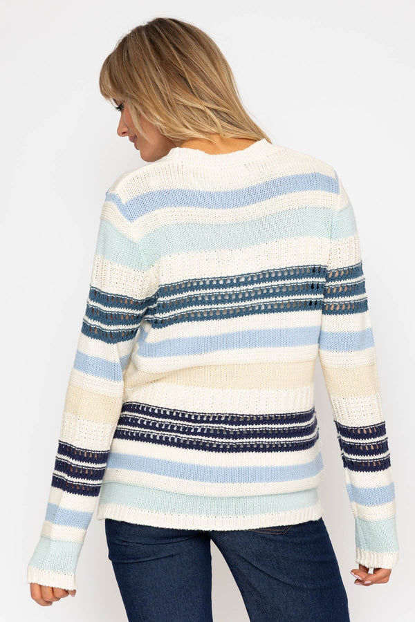 Carraig Donn Blue & Ecru Stripe Sweater