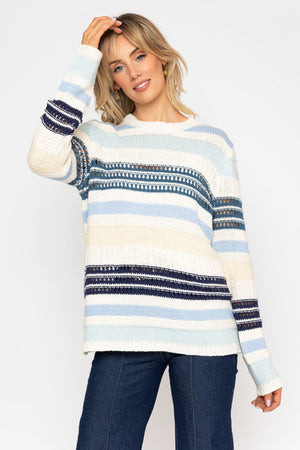 Carraig Donn Blue & Ecru Stripe Sweater